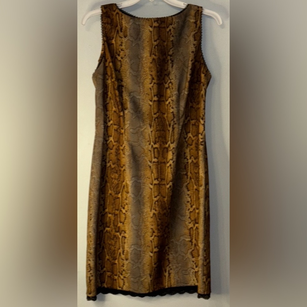 Vintage CDC Dress Size 10 Animal Print Lace Trim Shift Dress Brown Black
